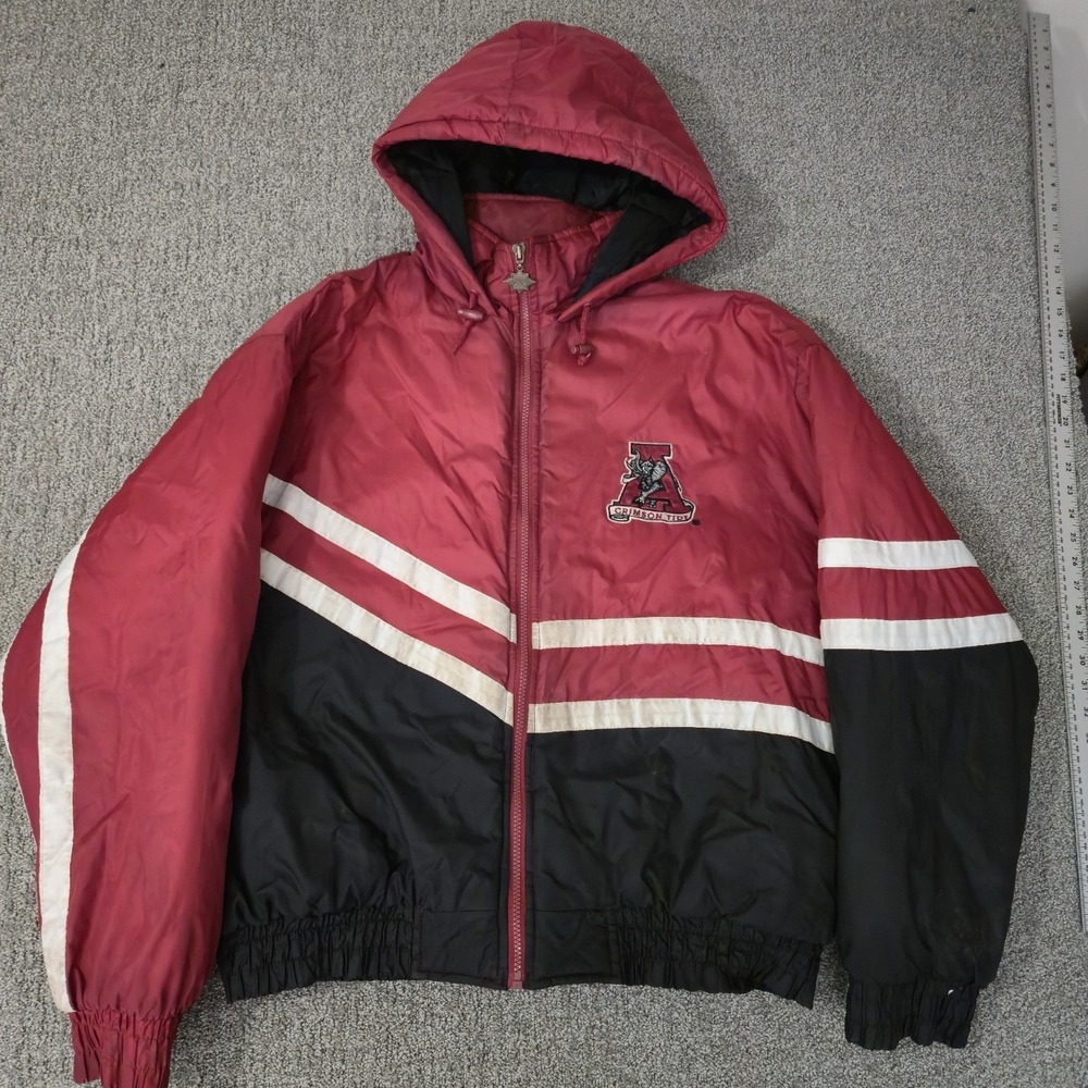 Vintage 90s Red College Alabama Crimson Tide Puffer Jacket Jerzees Embroidered